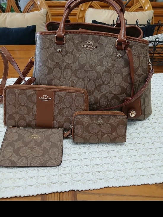 Coach Handbags - Coach Brown Signature Canvas Tote with Matching Wallets